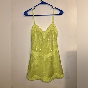 Victorias Secret  Women's Mini Dress Slip Sequin Neon Green-Yellow
